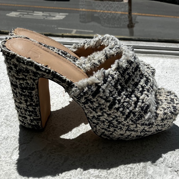 jf j.ferrar Shoes - JF Black and white tweed platform mules